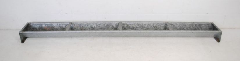 A weathered galvanised animal feeding trough - length 273cm, depth 34cm, height 16cm