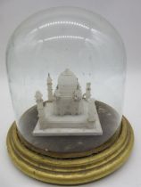 A 19th century Grand Tour type alabaster model of the Taj Mahal Typically modelled under glass dome-