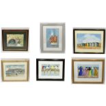 A collection of six watercolours by artist John Harris, all signed and dated to lower right