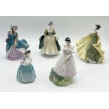 A collection of five Royal Doulton ladies comprising of; Elegance (HN 2264), Alexandra (HN 2398),