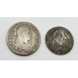 A Charles II 1671 crown along with a Charles II 1676 half crown