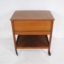 A mid century sewing trolley with lift up lid and compartment under - length 57cm, depth 40cm,