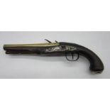 An 18 bore antique flintlock silver mounted livery pistol by Griffin & Tow, circa 1775, brass barrel