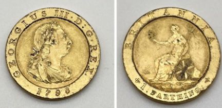 George III (1760-1820) Pre-1816 issue gilt pattern farthing dated 1798, SOHO raised on three dots