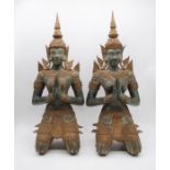 A pair of patinated bronze kneeling Thai Buddhas - height 73cm