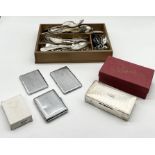 A collection of silver plated cutlery and cigarette cases