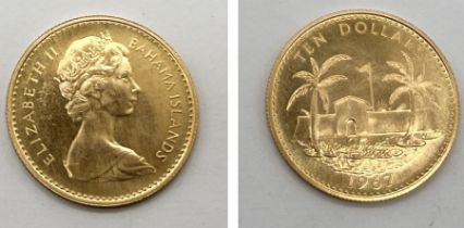 A 1967 Elizabeth II Bahama Islands ten dollar gold coin - weight 4.1g