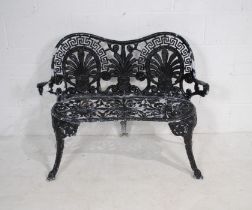 A weathered bistro style cast aluminium garden bench - length 101cm