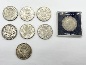 A collection of 8 George V and George VI crowns comprising of six dated 1937 and two 1935 examples