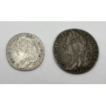 George II (1727-1760) 1745 "Lima" shilling along with a 1758 sixpence