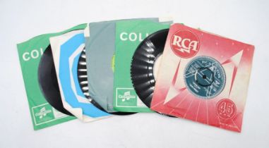 A small collection of eight 7" promotional/demonstration vinyl records, including Elvis Presley,