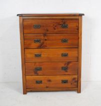 A narrow chest of five drawers - length 90cm, depth 40cm, height 116cm