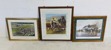 A collection of three horse racing related pictures including a large photograph taken at Royal