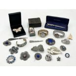 A collection of vintage costume jewellery, Sheaffer pen, silver nurses buckle by Samuel Jacob (