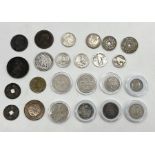 A collection of various coinage including some silver, florins, shillings, George IIII penny, US 1/2