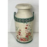 A hand painted aluminium milk churn with floral decoration