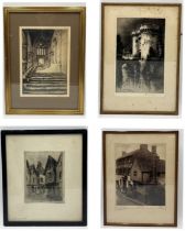 A collection of four architectural etchings and photographs, signatures include Graham Clilverd,