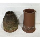 A small terracotta rhubarb forcer (hairline crack as shown) and chimney pot