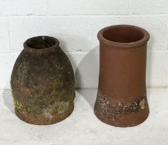 A small terracotta rhubarb forcer (hairline crack as shown) and chimney pot