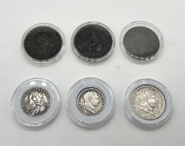 A collection of Georgian coinage including; 1817 Shilling, 1817 sixpence, 1757 sixpence etc