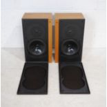 A pair of vintage KEF Corelli Type SP 1051 teak cased speakers, with grilles and cables, 8 ohms -