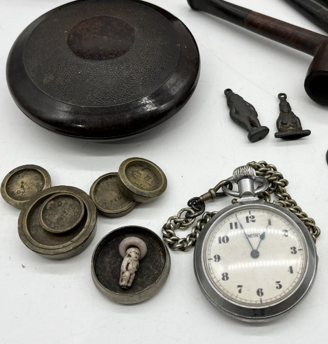An assortment of various items including miniature brass plane brooches, stopwatch, fishing reel - Image 3 of 5