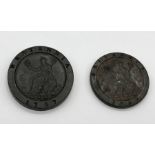 A George III Cartwheel penny and 2 penny dated 1797
