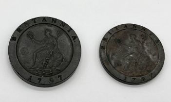 A George III Cartwheel penny and 2 penny dated 1797
