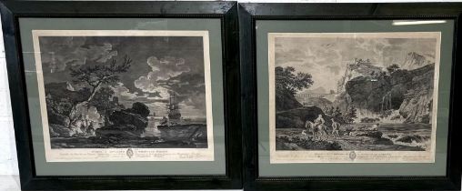 Two framed copperplate engravings of "La Nuit" The Night and "Le Soir" by Claude Joseph Vernet.