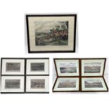 A collection of framed hunting themed prints including four by caricaturist John Leech, (overall
