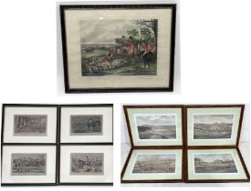 A collection of framed hunting themed prints including four by caricaturist John Leech, (overall