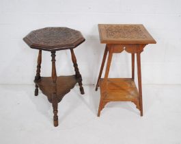 Two carved oak occasional tables - one marked 'J O'Neill & Co' of Liverpool