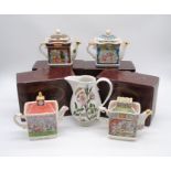 Four boxed Sadler Classics Collection teapots along with a Portmerion Botanic Garden pattern jug