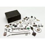 A collection of mainly silver jewellery including a number of rings, charm bracelet, JA & S enamel