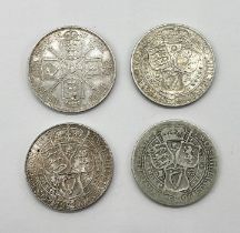 Four Victorian florins dated 1887, 1896, 1899 & 1900