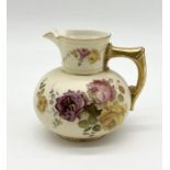 A Royal Worcester blush ivory jug with floral decoration, pattern number 1376 - height 12cm