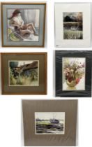 A collection of watercolours by Ena Rathbone including larger framed nude, all signed.