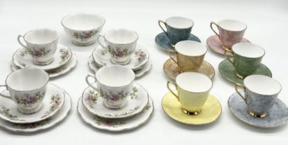 Two Royal Albert part tea sets including six "Gossamer" cups and saucers and four "Moss Rose" trios