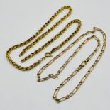 A 9ct gold Figaro chain along with a 9ct gold rope chain (A/F) total weight 14.5g