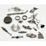 A collection of silver jewellery along with an SCM pill box