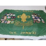 A vintage scout flag named to the 14th Oxford along with various sew on scout badges