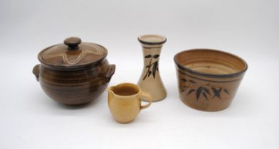 Four pieces of studio pottery by Michael Leach and Jeremy Leach, with marks to bases