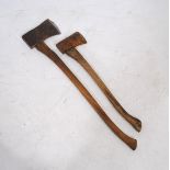 Two vintage axes, with wooden handles and broad arrow marks
