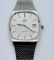 A vintage stainless steel Omega De Ville quartz wristwatch with original strap