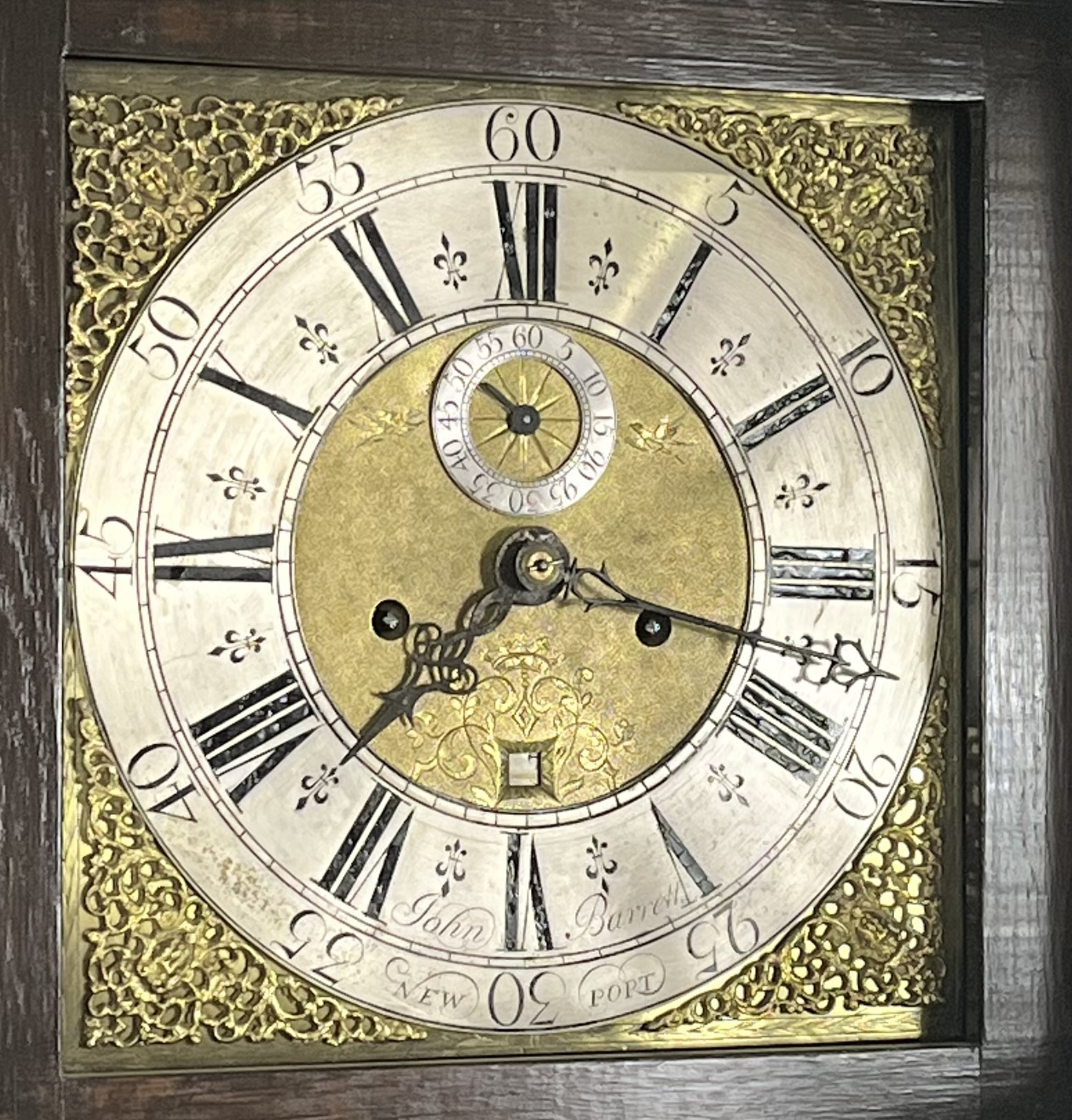 A Georgian oak long case clock with a brass and silvered dial which bears the inscription John - Image 8 of 8