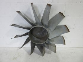 A large sculptural galvanised industrial fan, diameter 96cm
