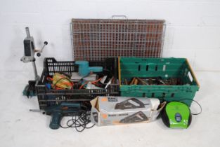 A quantity of various tools, including Black & Decker planers, small pillar drill etc, over two