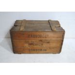 A vintage wooden 'Harrods Ltd' crate - length 89cm, depth 47cm, height 50cm