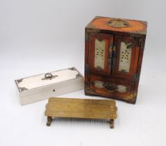 A small Japanese jewellery cabinet with carved hardstone decoration - hinges A/F, along with a box