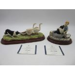 Two Border Fine Art figure groups, "Bath Time" and "A wild goose chase"